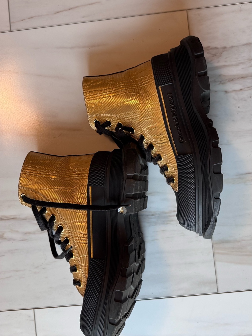 Alexander McQueen Metallic Gold Lace-Up Platform Boots